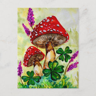 Carte Postale Champignons chanceux et lavande