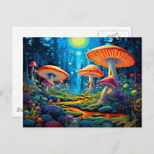 Carte Postale Champignons Colorés Fantastiques  (Devant / Derrière)