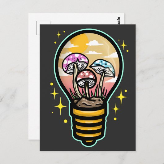 Carte Postale Champignons dans une ampoule (Devant / Derrière)