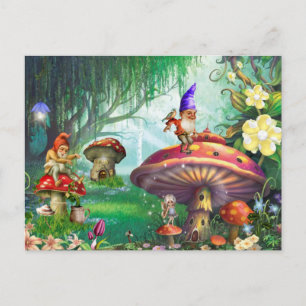 Carte Postale Champignons de gnome enchantés Jardins de fleurs