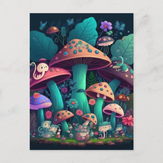 Carte Postale Champignons elfes dans le champ (Devant)