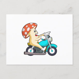 Carte Postale Champignons en moto avec moto