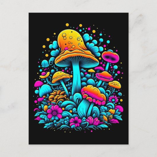 Carte Postale Champignons et fleurs rétro Neon (Devant)