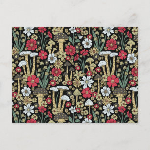 Carte Postale Champignons et fleurs rouges et verts