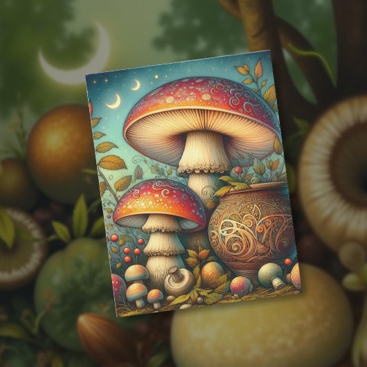 Carte Postale Champignons foncés Cottagewitch Folklore Whimsical