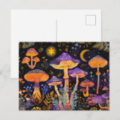 Carte Postale Champignons Imaginaires Violets Sous Flamme (Devant / Derrière)