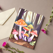 Carte Postale Champignons Mignons | Forêt Aquarelle