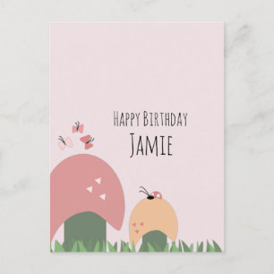 Carte Postale Champignons, papillons et coccinelles Joyeux anniv