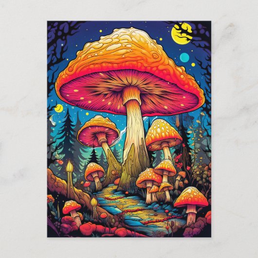 Carte Postale Champignons Psychédéliques Après Minuit (Devant)