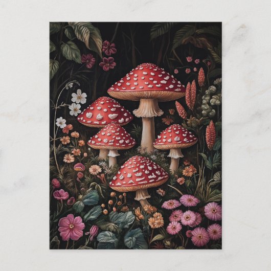 Carte Postale Champignons rouges dans une forêt d'Imaginaires (Devant)