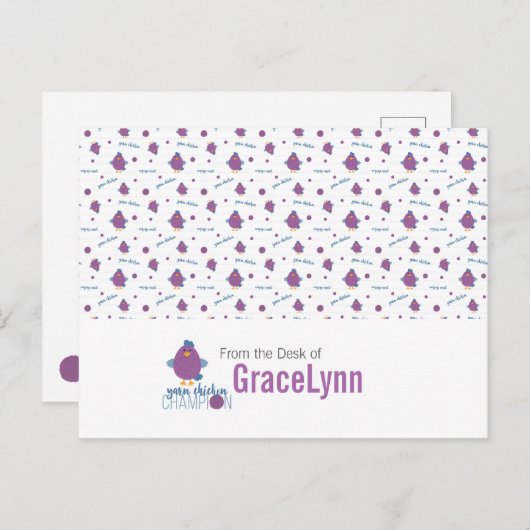 Carte Postale Champion de poule pourpre et bleu (Devant / Derrière)