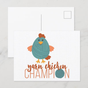 Carte postale Champion de poulet turquoise et roui