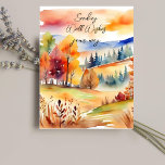 Carte Postale Champs automnaux automne aquarelle paysage bien so<br><div class="desc">Champs d'automne paysage aquarelle d'automne paysage bien souhaits de penser à votre carte postale. Cascade paysage feuillage jaune chemin feuille collines forestières</div>