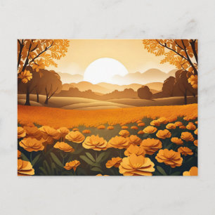 Carte Postale Champs Marigold Vibrants Avec Lumière Solaire