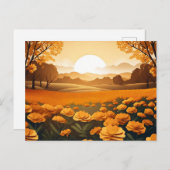 Carte Postale Champs Marigold Vibrants Avec Lumière Solaire (Devant / Derrière)