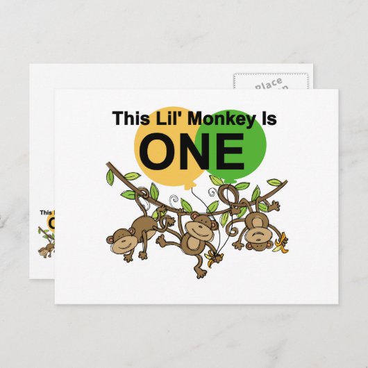 Carte Postale Chandails et cadeaux 1er anniversaire des singes (Devant / Derrière)