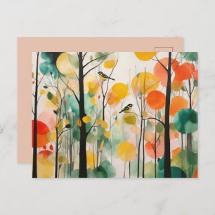 Carte Postale Chandbirds à l'aquarelle dans la forêt de printemp