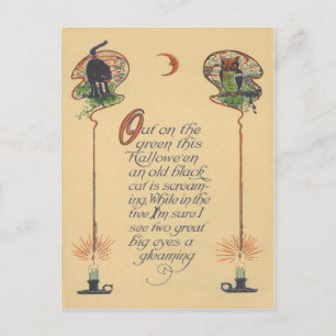 Carte Postale Chandelle Chat Noir Mignon Hibou Croissant de Lune