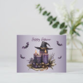 Carte Postale Chandelles violettes d'Halloween chauves-souris Éf (Debout devant)