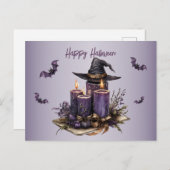 Carte Postale Chandelles violettes d'Halloween chauves-souris Éf (Devant / Derrière)
