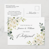 Carte Postale Change the Date Élégant Eucalyptus Roses Blanches (Devant / Derrière)