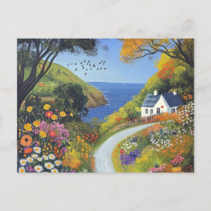 Carte Postale Changement d'adresse Cottage de bord de mer et fle