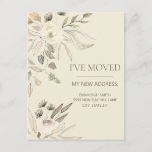 Carte Postale Changement d'adresse Crème Brun Aquarelle Floral