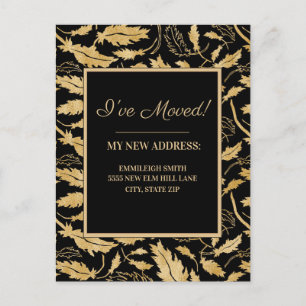 Carte Postale Changement d'adresse Elegant Black Gold Feuilles