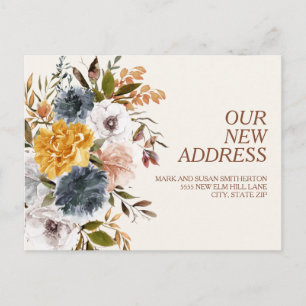 Carte Postale Changement d'adresse Rouille bleu jaune Automne Fl