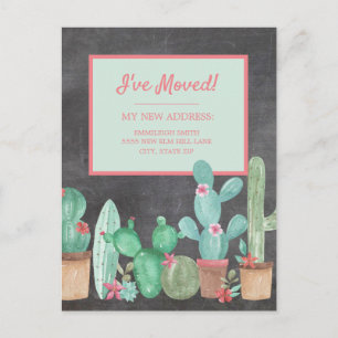Carte Postale Changement d'adresse Tableau Craie Cactus Floral