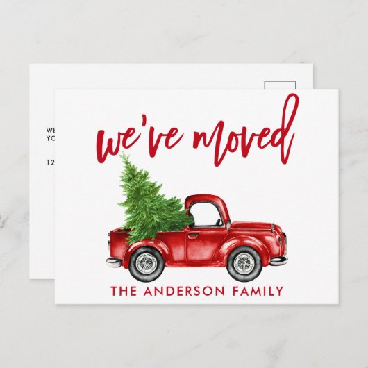 Carte Postale Changement de code d'adresse Red Truck Tree (Devant / Derrière)