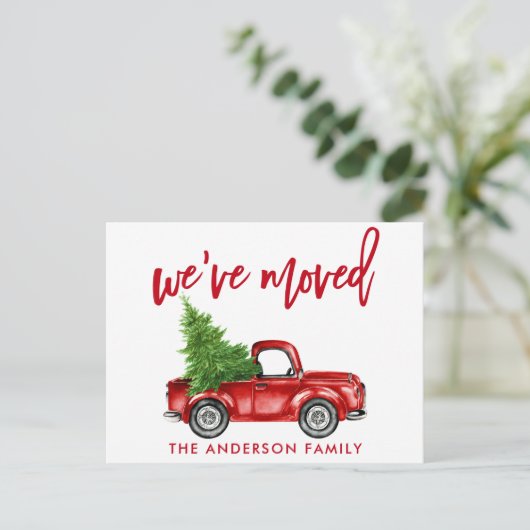 Carte Postale Changement de code d'adresse Red Truck Tree (Debout devant)