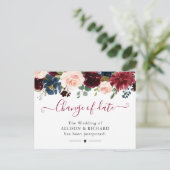 Carte Postale Changement de date Bourgogne Blush Navy Floral Nou (Debout devant)