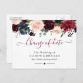 Carte Postale Changement de date Bourgogne Blush Navy Floral Nou (Devant / Derrière)