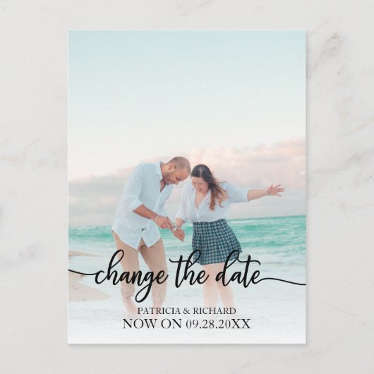 Carte Postale Changement de date de mariage reporté écriture noi (Devant)