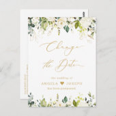 Carte Postale Changement de date de script doré Feuillage blanc  (Devant / Derrière)