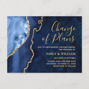 Carte Postale Changement de date moderne or bleu marbre reporté