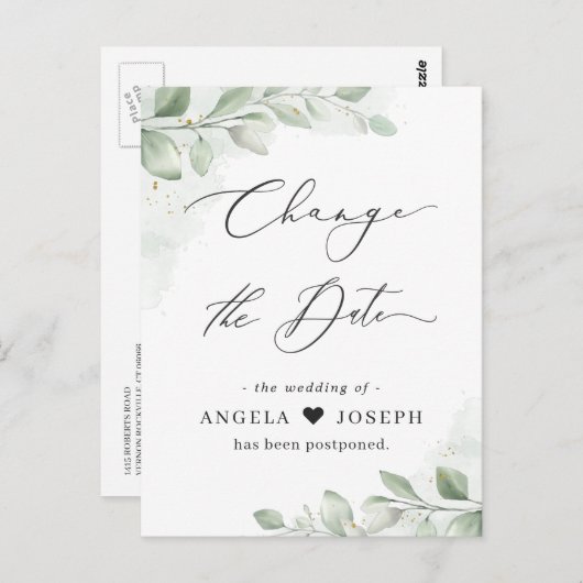 Carte Postale Changement de date Plan Eucalyptus Greenery Succul (Devant / Derrière)