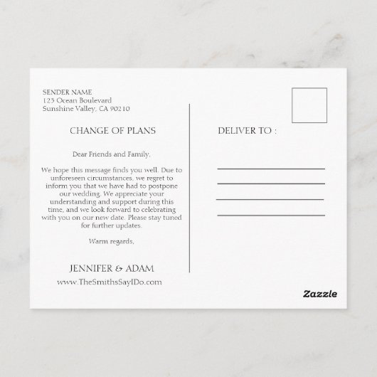 Carte Postale Changement de date reporté Annulation de l'événeme (Dos)