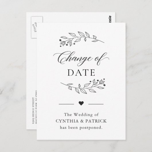 Carte Postale Changement de date reporté Élégant Simple Minimali (Devant / Derrière)