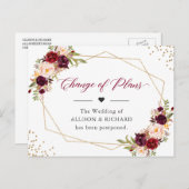 Carte Postale Changement de plan Date Bourgogne Rouge Floral Géo (Devant / Derrière)