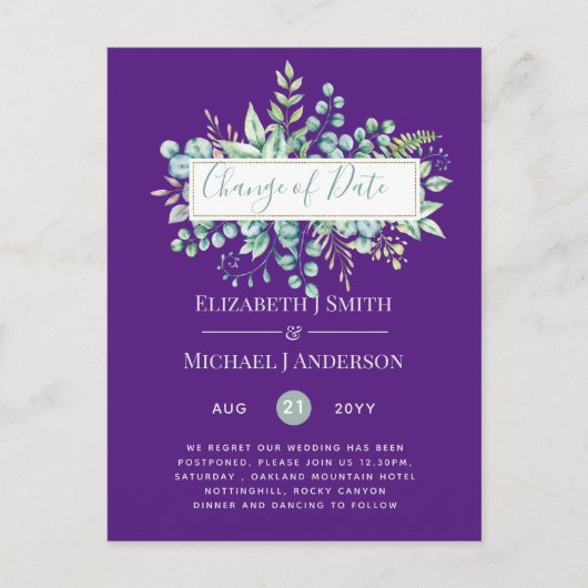 Carte Postale Changement de plan Date Greenery Eucalyptus Event (Devant)