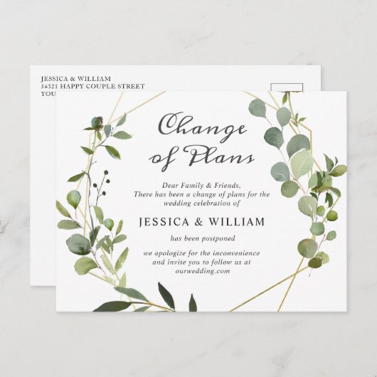 Carte Postale Changement de plan Elegant Eucalyptus Mariage (Devant / Derrière)