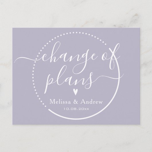 Carte Postale Changement de plan Elegant Lilac Mariage Report (Devant)
