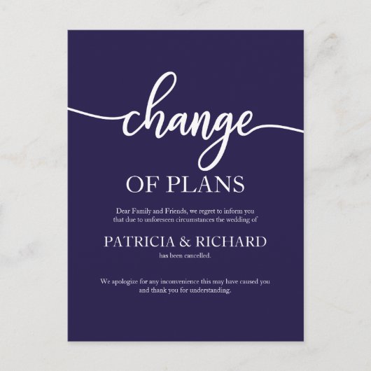 Carte Postale Changement De Plan Reporté Mariage Marine Bleue (Devant)
