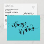 Carte Postale Changement de plan Turquoise Reporté Mariage (Devant / Derrière)