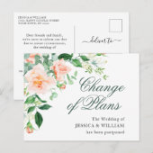 Carte Postale Changement de Plans Elégantes Roses Blush Mariage (Devant / Derrière)