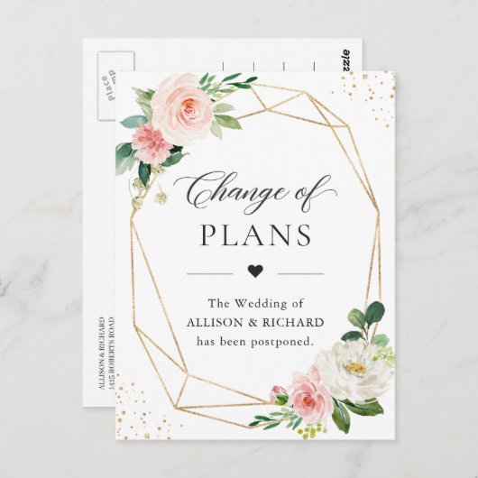 Carte Postale Changement de plans Gold Blush géométrique Floral (Devant / Derrière)