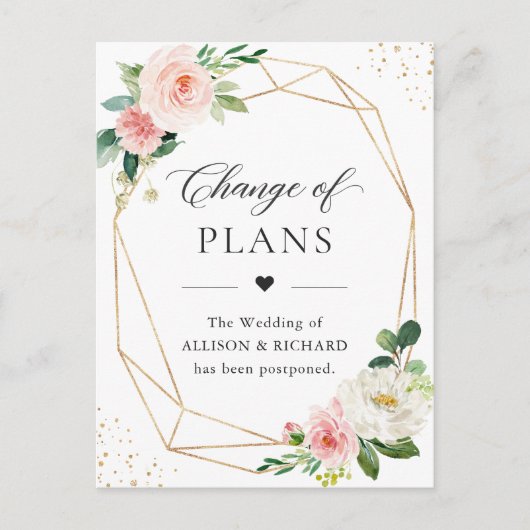 Carte Postale Changement de plans Gold Geometric Blush Rose Flor (Devant)