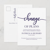 Carte Postale Changement de plans Mariage reporté Script Navy Bl (Devant / Derrière)